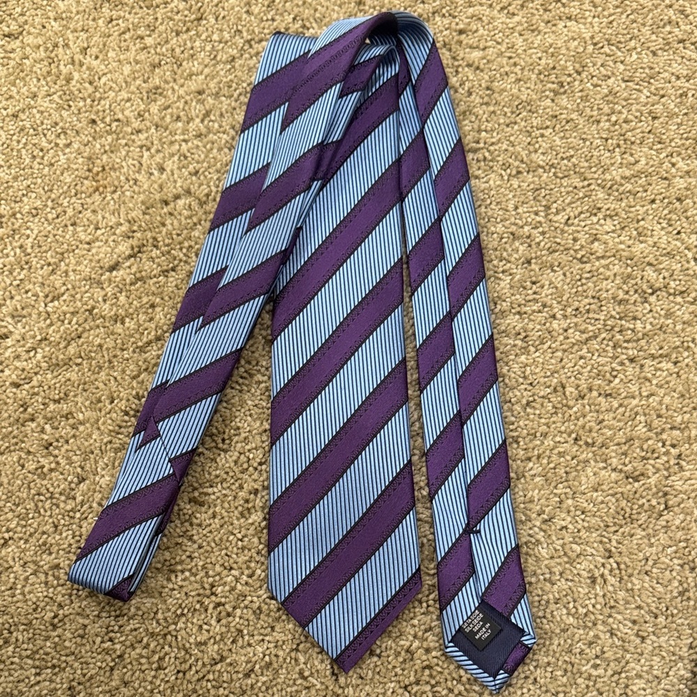 Ermenegildo Zegna Purple and Light Blue Diagonal Stripe Silk Tie